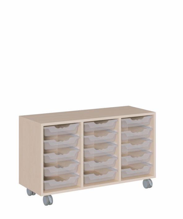 K Regal 105 x 62,5 cm, fahrbar, 15 ErgoTray Boxen M